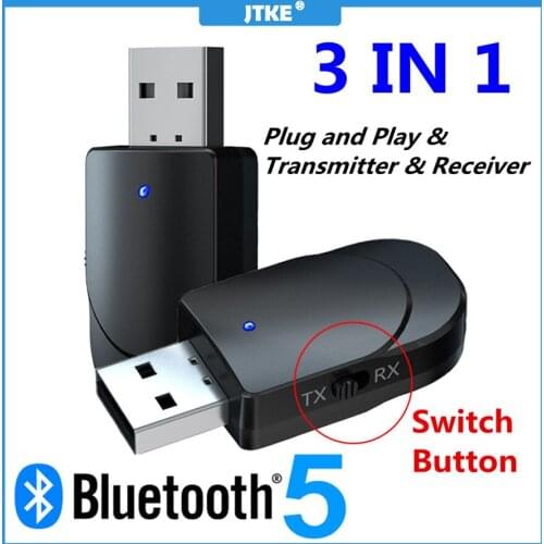 JTKE Bluetooth 5.0 Audio Receiver Transmitter 3 in 1 Mini 3.5mm Jack AUX USB Stereo Music 4 in 1 Wireless Adapter