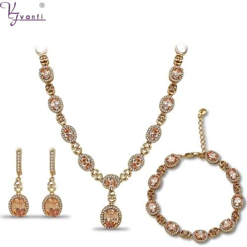 Kfvanfi Cubic Zirconia Clear Light Yellow Stone Necklace Drop Earrings Jewelry Set