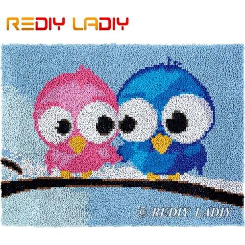 Latch Hook Rug Cartoon Owls Plush Wall Tapestry Kits DIY Carpet Rug Chunky Yarn Cushion Arts & Crafts Crochet Floor Mat 81*61cm