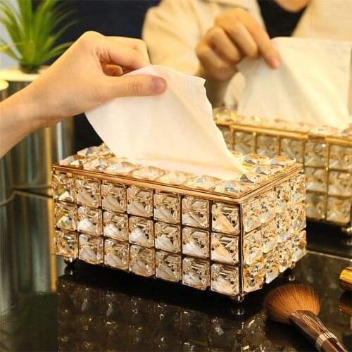 Square Crystal Tissue Box Home Bar KTV Table Decoration Living Room Tea Table Drawer Case Tissue Holder