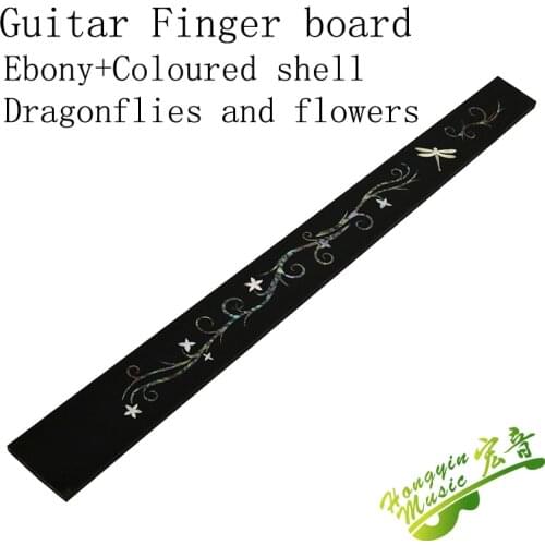 Ebony Wood Acoustic Guitar Fingerboard Tree Of Life And Dragonfly Pattern Color Shell Mosaic Fingerboard Guitar Making Material