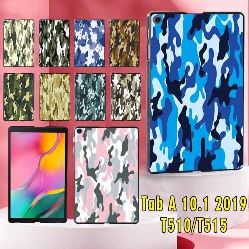 For Samsung Galaxy Tab A 10.1 2019 T510/T515 Fashion Camouflage Pattern Plastic Tablet Hard Shell Case+Stylus