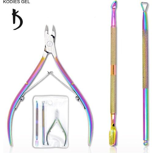 KODIES GEL 3 PCS/Set Nail Cuticle Pedicure Scissors Set Manicure Nails Clipper Kit Rainbow Color Sharp Dead Skin Nipper Tools