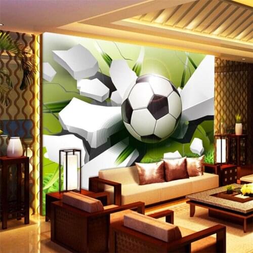 Custom Wall Mural Wallpaper Modern 3D Stereoscopic Football Broken Wall Living Room Sofa Background 3D Photo Wallpaper Non-woven