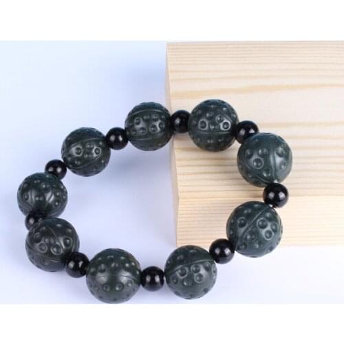Natural Chinese Hetian Jade Walnut Bracelet Elastic Beads Bangle Fine Jewelry Fashion Charm Amulet Gifts for Women Men