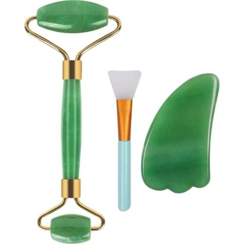 H7JC Jade Roller for Face and Gua Sha Set - Beauty Cosmetic Facial Skin Roller Massager Tool - Original Handcraft Natural