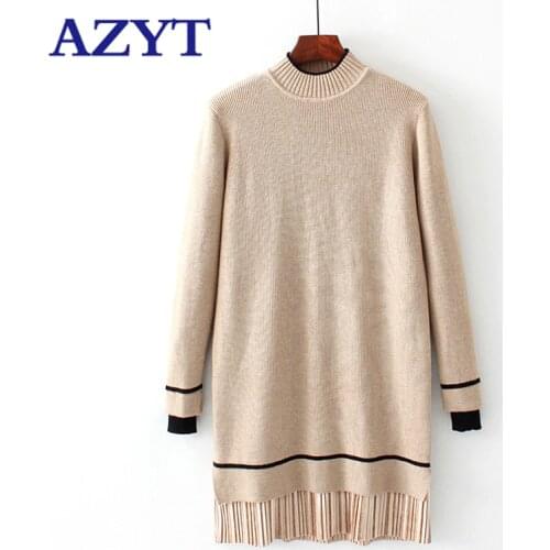 2020 Women New Knitted Dress Elastic Slim Ruffles Sweater Mid-Long O Neck Fashion Ladys Pullover Casual Warm Long Dress