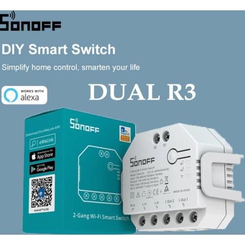 New Sonoff Dual R3 Relay Dualr3 Mini Switch Wifi Two Way Power Metering Work With EWelink Alexa Google Yandex Alice Smart Home
