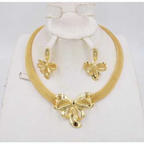 NEW High Quality Ltaly 750 Gold color Jewelry Set For Women african beads fashion necklace set earring jewelry