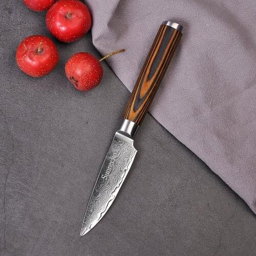 SUNNECKO 3.5'' Paring Knife Damascus Kitchen Knives Japanese VG10 Steel Sharp Blade Fruit Peeling Cutter Tool Pakka Wood Handle