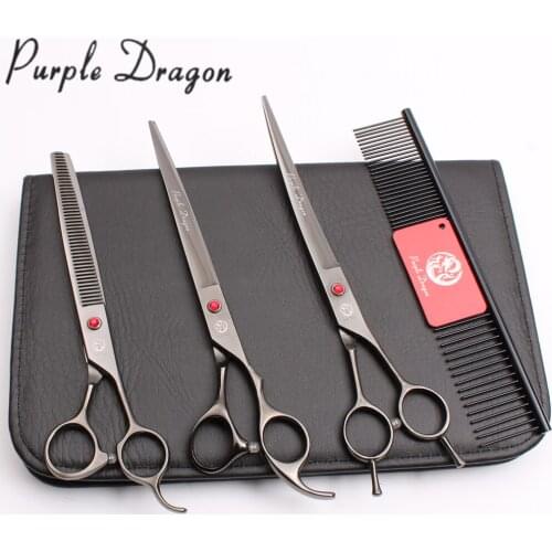 UP-4Pcs 8" 22cm Stainless Black Purple Dragon Grooming-for-dog Cutting Shears Thinning Scissors Pets Hair Clippers Add Bag Z3005