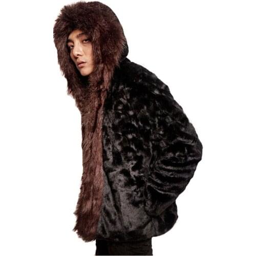 Autumn and Winter Mens Imitation Water Fur Coat 2017 New Slim Hooded Fur Coat Mens Casual Leather jacket Artificial Fur 5XL