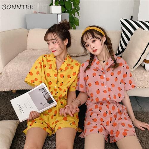Pajama Sets Women Single Breasted Elegant Chic Simple Sweet Cute Clothing Comfortable Lounge Wear Elastic Waist Oversized Trendy