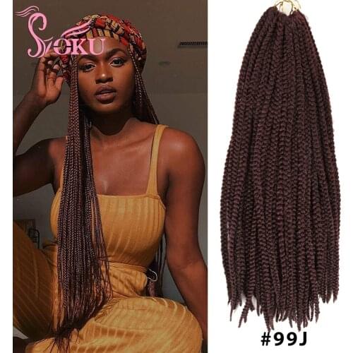 SOKU Box Braids Crochet Hair Medium 3X Twist Hair Pre Looped Braiding Extensions For Black Women 99J Synthetic Braids Dreadlocks