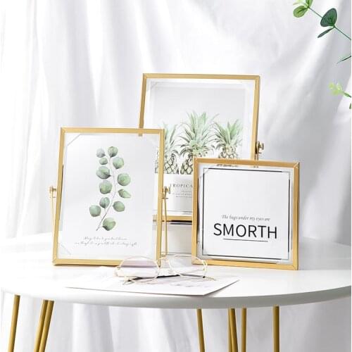 Simple geometric metal three-dimensional glass photo frame ins golden wrought iron creative 4 6 7 inch home decoration frame