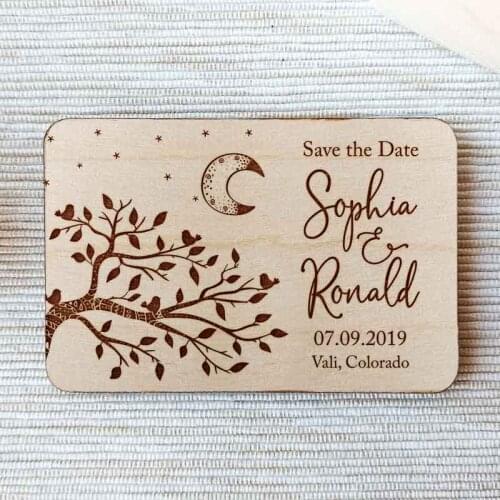 Tree Wooden save the date magnet Custom adventure magnets wedding favors for Guests Wedding Souvenirs Decoration