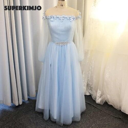 Real picture prom dresses 2020 hand made flowers pearls beading pleats a line light blue long evening dresses gowns vestidos