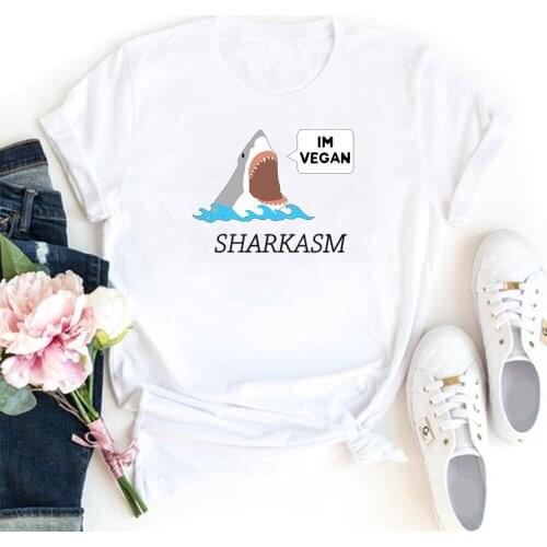 Sharkasm Im Vegan T Shirt Women Cotton Short Sleeve Camiseta Mujer Personalized Tshirt Women Cute Cartoon Graphics T-shirt Femme