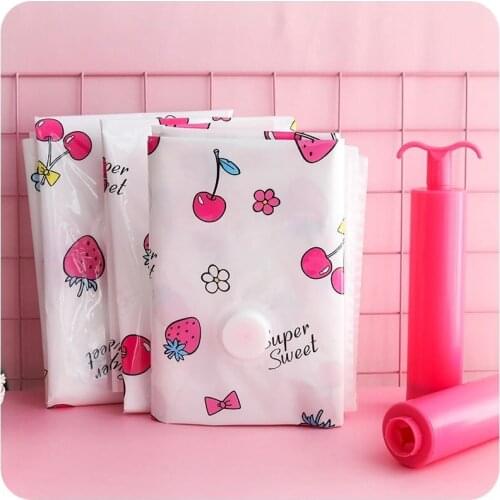Cute Cherry Thickened Vacuum Storage Bag For Cloth Compressed Bags Hand Pump Bag Reusable Blanket Clothes Quilt Organizer