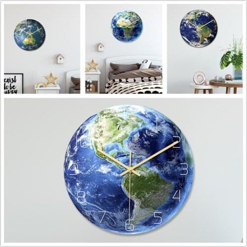 Night Glowing Earth Clock Wall in Dark Fluorescent Luminous Needle Art Horloge for Kids Room Decoration Living Room Home Decor