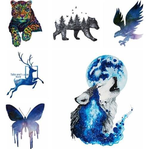 Iron-on transfers for clothing Animals Wolf Deer Patches DIY Thermal Stickers On Clothes Heat Transfers Fashion T-Shirt Sticker