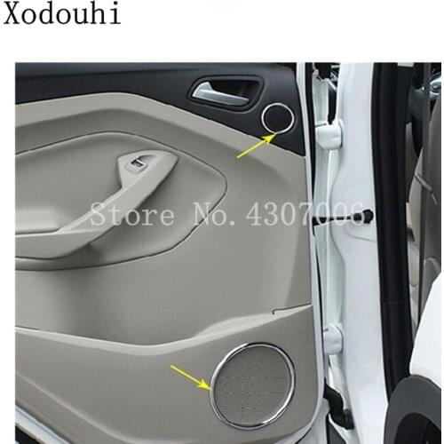 For Ford Kuga Escape 2013 2014 2015 2016 Car Door Inner Styling ABS Matte Stick Audio Speak Upper Sound Cover Ring Circle 6pcs