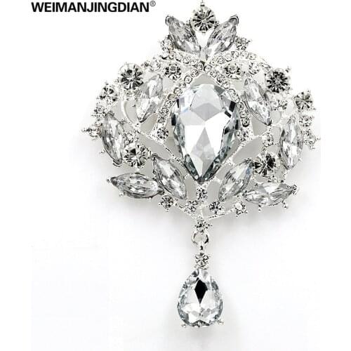 WEIMANJINGDIAN Brand High Quality Large Crystal Teardrop Brooch Pins for Women Wedding Bouquets