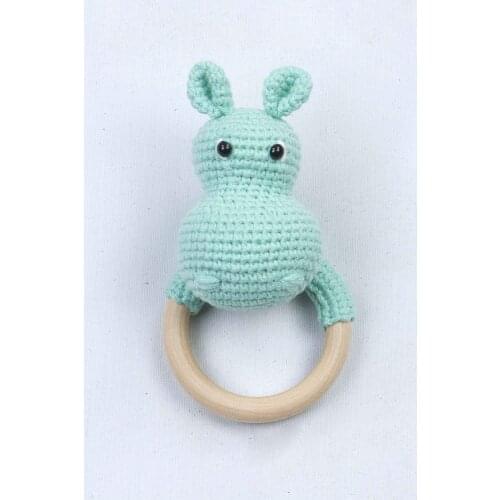 Green Organic Handmade Amigurumi Hippo Rattle Toy