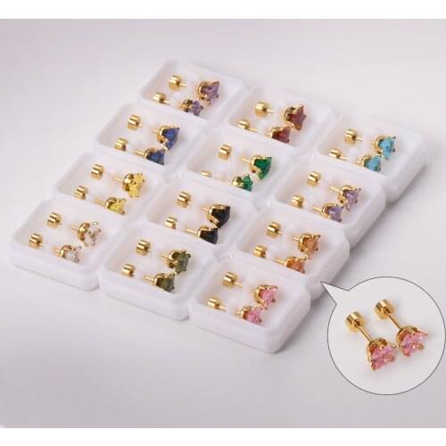 12 Pairs Girl Earrings 316L Stainless Steel Star Earrings Cubic Zirconia Anti-allergy Ladies Earring Fashion Jewelry Wholesale