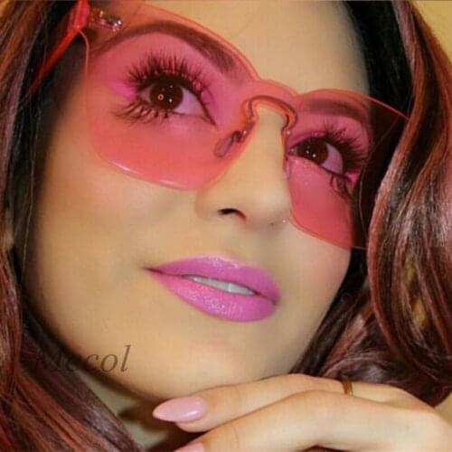 Hot Fashion Candy Color Cat Eye Sunglasses Women Fashion Rimless Clear Sun Glasses Female Integrated Shades UV400 735M