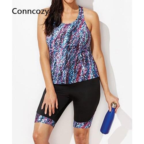 Plus Size Swimwear Printed Tankini Sexy Camisole Bike Leg Pants Two-piece Swimsuit Summer Beach Swimwear Top+shorts Bathing Suit