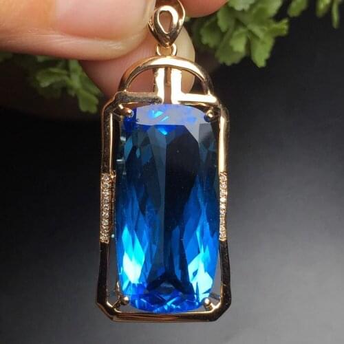 Fine Jewelry 100% Real 18K Rose Gold 100% Natural Blue Topaz Gemstone Female Pendant Necklace