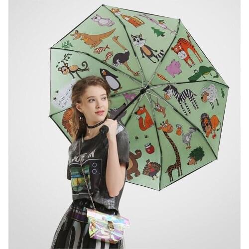 103cm anti-thunder flexible fiberglass windproof 5 times black coating anti-UV three fold parasol heat transfer paper umbrella