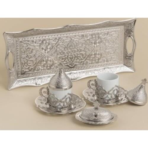 2021 New model Turkish-made hand-embroidered elegant looking double cup sets with silver copper and gold colors 65ml capacity