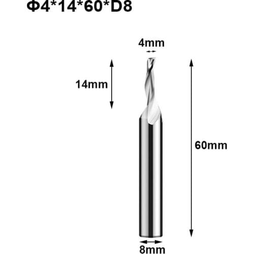 3pcs 8mm*4*14*60mm single Flute High speed Steel cutter for aluminum HSS TOP Quality router bit End mill CNC Milling Cutter