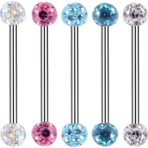 5PCS Anti-Allergy Surgical Steel Tongue Rings Handmade Double Epoxy Coated Crystal Nipple Ring Piercing Body Jewelry 14g