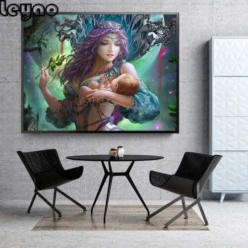 5D Diy Diamond Painting Fantasy Fairy with Baby Cross Stitch Embroidery Mosaic Full Square Round Drill Portrait Wall Art Sticker