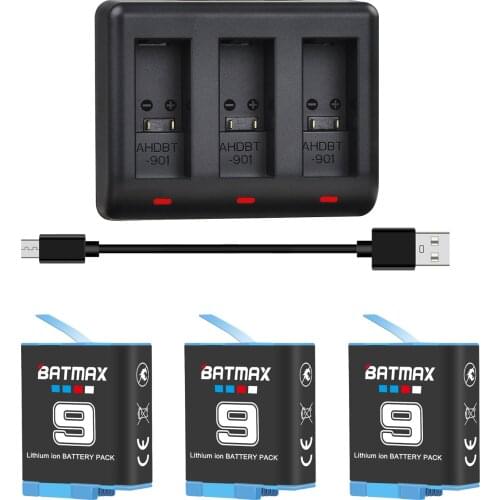 Batmax AHDBT-901 battery for Gopro Hero 9 Go pro 9 Battery+USB 3 slots charger for Go Pro 9 Camera Accessories