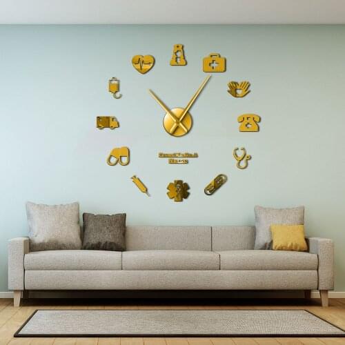 Proud To Be A Nurse Doctor & Nurse Kit DIY 3D Large Mute Wall Clock Medical Office Hospital Wall Art Decor Long Hands Watch