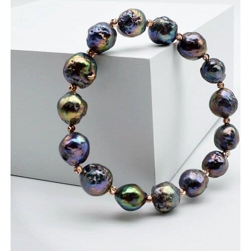 Baroque pearl bracelet, bright black pearl, diameter 10-11mm, elastic bracelet, ladies gift