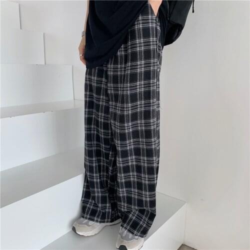 Harajuku Pants Women Casual Chic Wide Leg Checked Trousers Ins Retro Teens Hip Hop Pants Unisex Punk Streetwear Alt Clothes