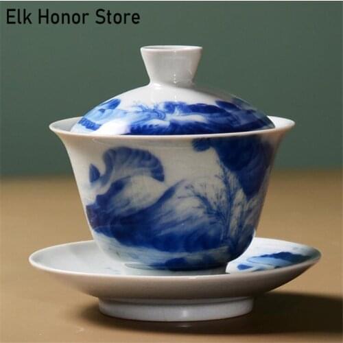 155ML Jingdezhen Tea Bowl Handmade Ceramic Porcelain Tea Tureen Hand-painted Gaiwan Chinese Kung Fu Teaware Master Cup Crafts