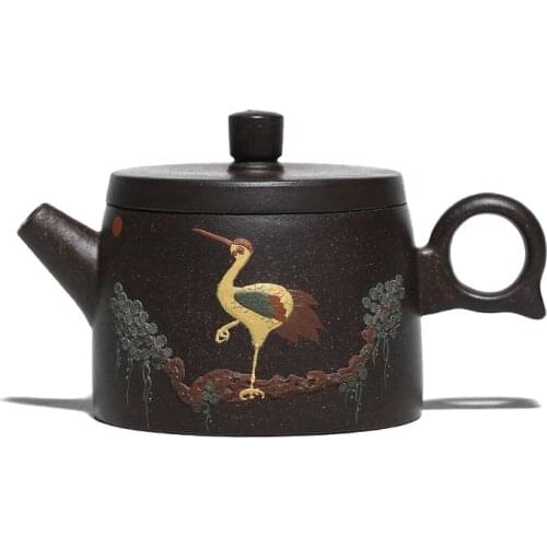 160ML Yixing Teapot Purple Clay Zisha Kettle Handpainted Crane Teaware Household Teapot Chinese Tea Set Kung Fu Tea Set