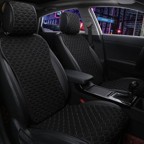 Black Gold Thread Flax Car Seat Cover Protector Front Seat Cushion with Backrest Hat Breathable Pad Universal Auto Interior