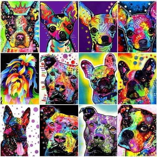 HUACAN DIY Diamond Embroidery Cross Stitch Dog Full Drill Diamond Painting Animal Mosaic Handmade Home Decor