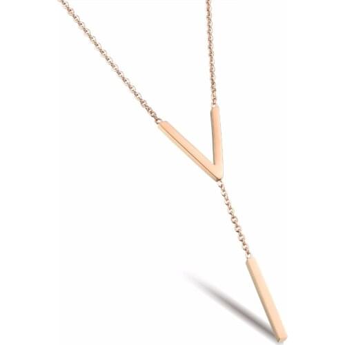 Dainty Stainless Steel Y Shape Necklace Minimalist V Lariat Pendant Necklace with Bra Fashion Jewelry for Ladies