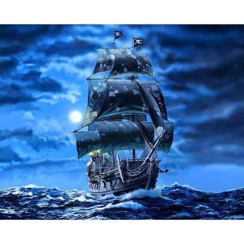 Full Square Round Drill Caribbean Pirates Sea Ship Picture By Numbers 5D Diy Diamond Embroidery Mosaic Wedding DecorationZP-4162