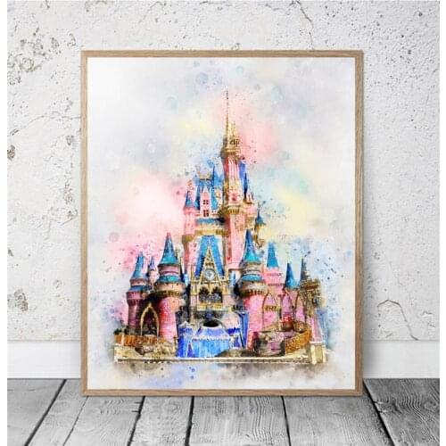Disney Sleeping Beauty Magic Castle Watercolor Canvas Paintings Disney Princess Castle Poster Print Wall Art Picture Home Decor