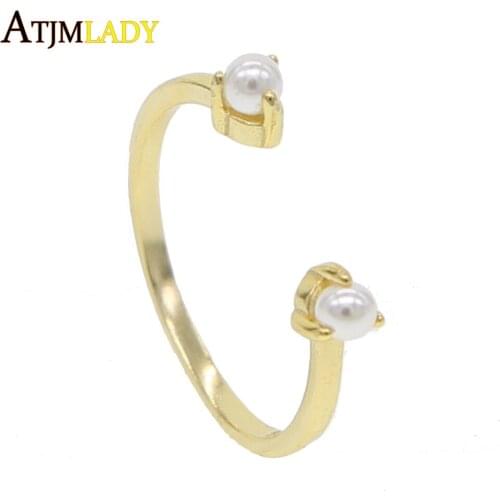 Fashion 925 sterling silver Korean Elegant Women Lovely Girls Simulated Pearl Adjustable Opening Rings minimal Balls midi ring