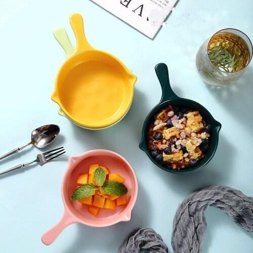 Candy color small pot with handle ceramic color glaze vegetable bowl fruit salad bowl oven microwave oven handle soup pot